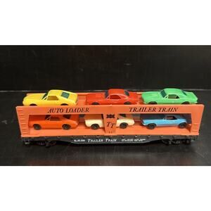 Tyco Autoloader Trailer Train With 6 Plastic Autos Cars #349 Ho Scale Vintage